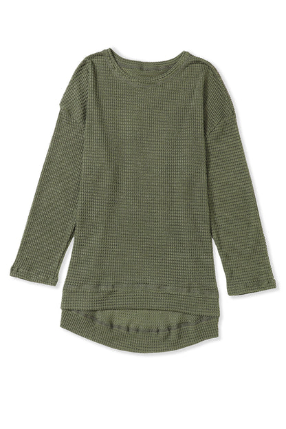 Waffle Knit High Slits Oversized Top | Green