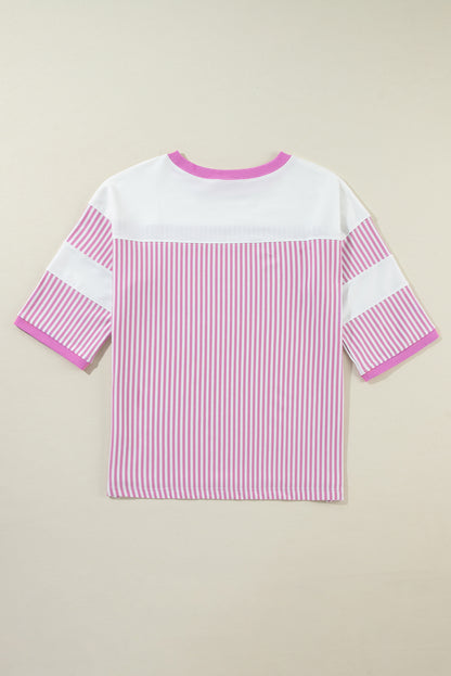 Striped Patchwork 3/4 Sleeve Casual Top | Phalaenopsis