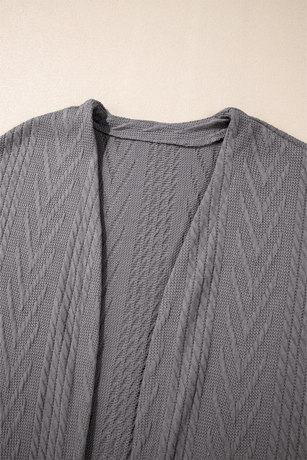 Solid Textured Open Front Cardigan With Pocket | Medium Grey