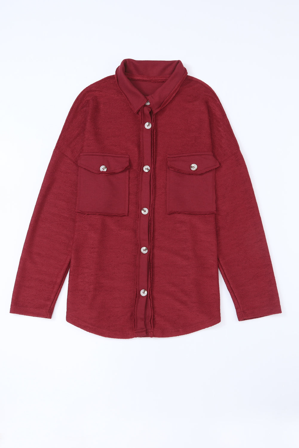 Fiery  Contrast Flap Pockets Relaxed Shacket | Red