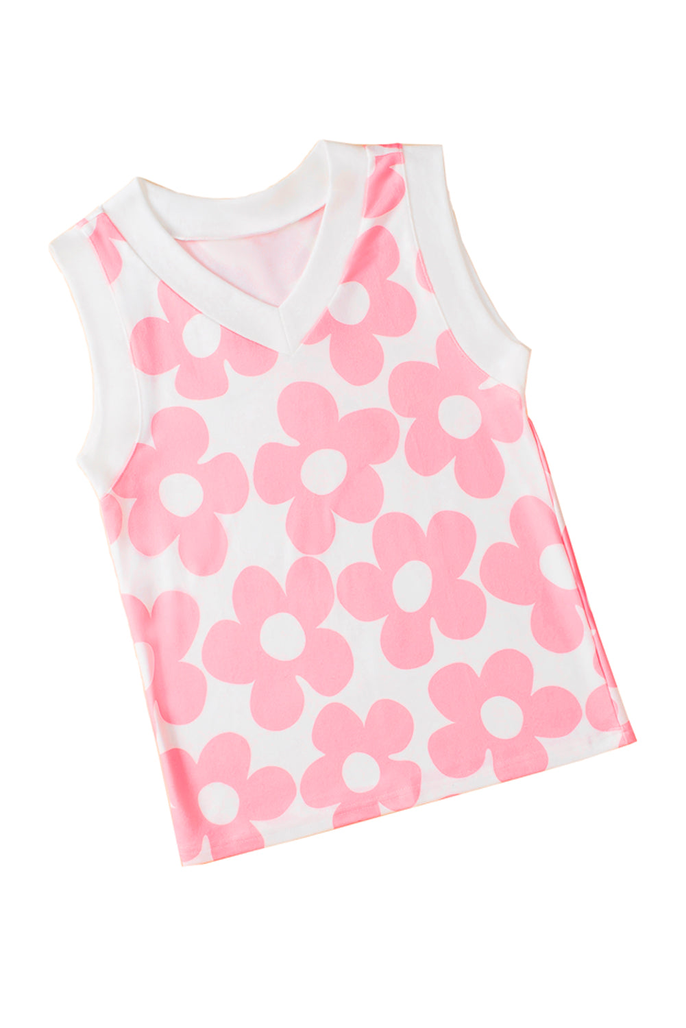 Cute Flower Knitted V Neck Tank Top | Pink