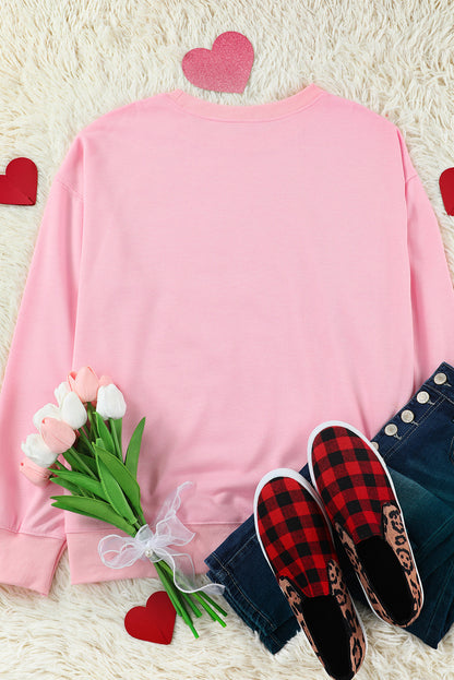 Letters Print Ribbed Knit Trim Sweatshirt | Pink