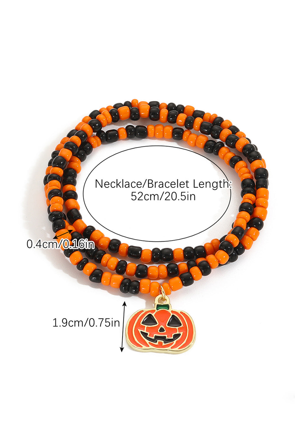 Pumpkin Face Pendant Rice Beaded Halloween Necklace | Orange