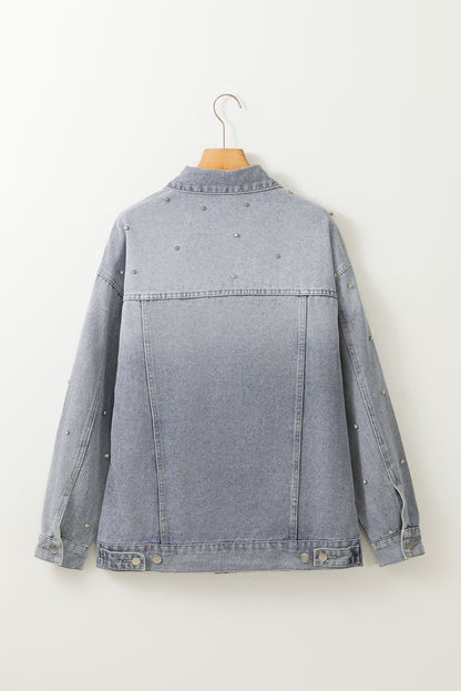 Rhinestone Embellished Flap Pocket Denim Jacket | Dusk Blue