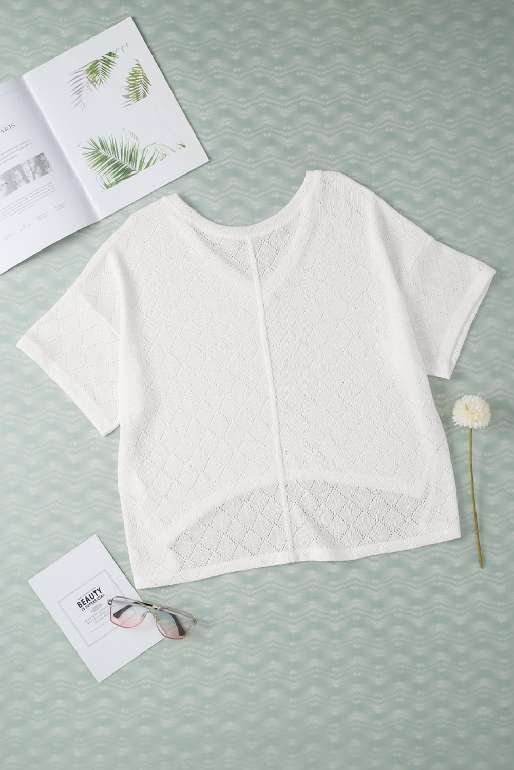 V Neck Knitted Flowy Blouse | White