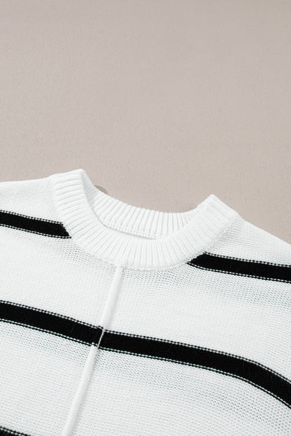 Striped Batwing Sleeve Sweater Tee | White