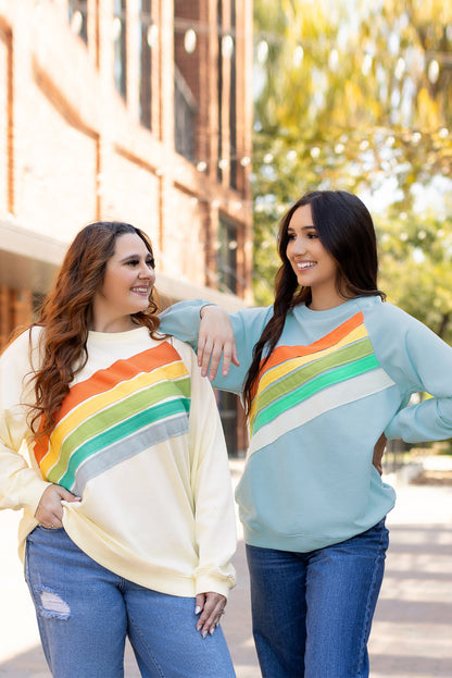 Rainbow Colourblock Striped Pullover Sweatshirt | Beau Blue