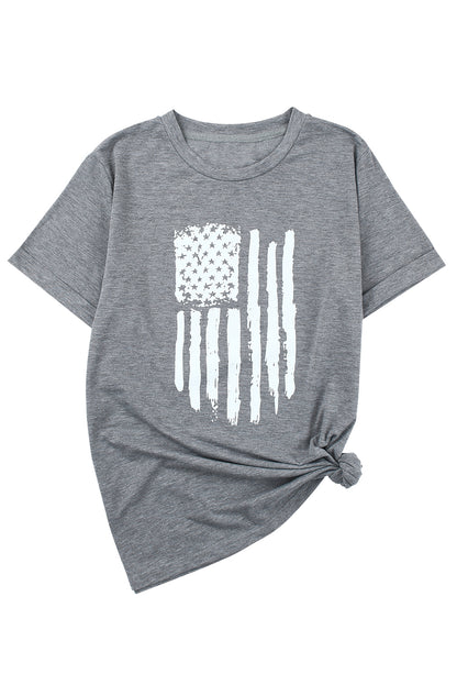 America Flag Print Crewneck T-Shirt | Gray