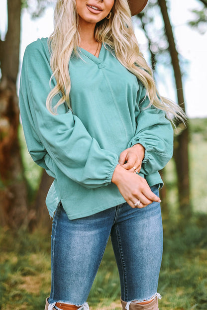 Split V Neck Dolman Top | Green