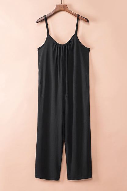 Spaghetti Straps Wide Leg Pocketed Jumpsuits | Black