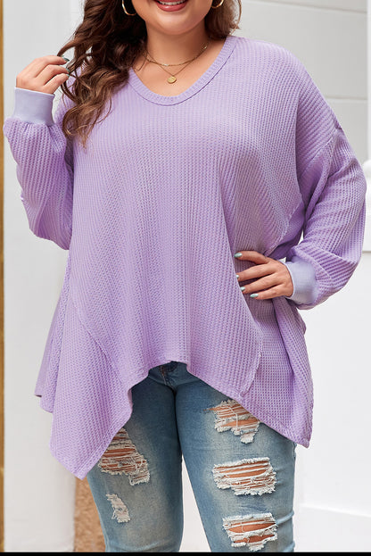 Plus Size Waffle Knit Exposed Seam Flowy Top | Orchid Petal