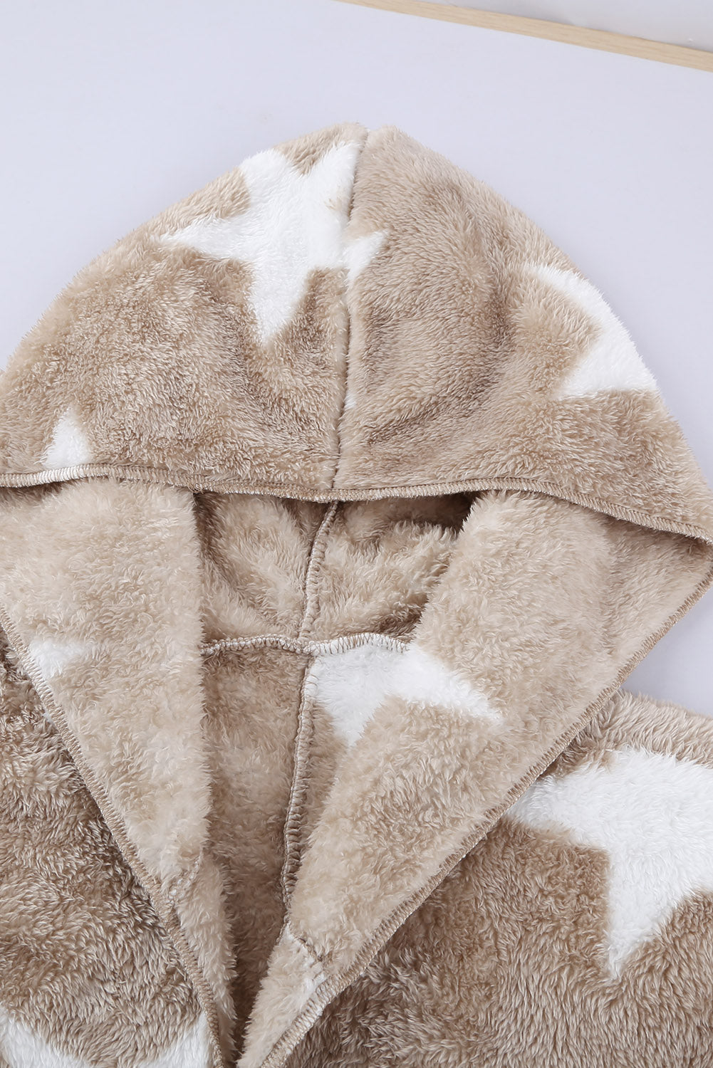 Lapel Collar Scatter Star Fuzzy Coat | Khaki