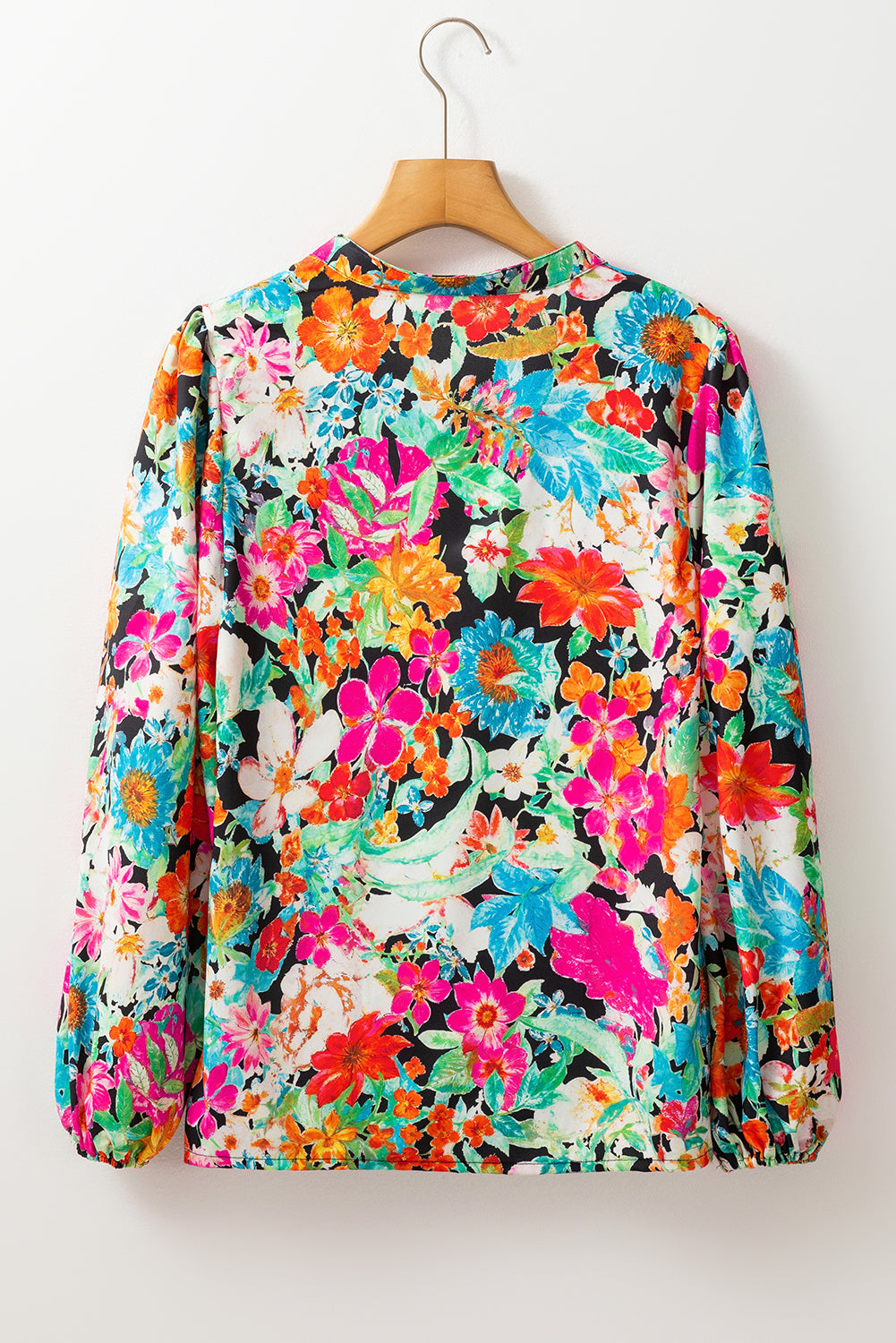 Floral Print Bubble Sleeve V Neck Ruffled Blouse | Multicolour