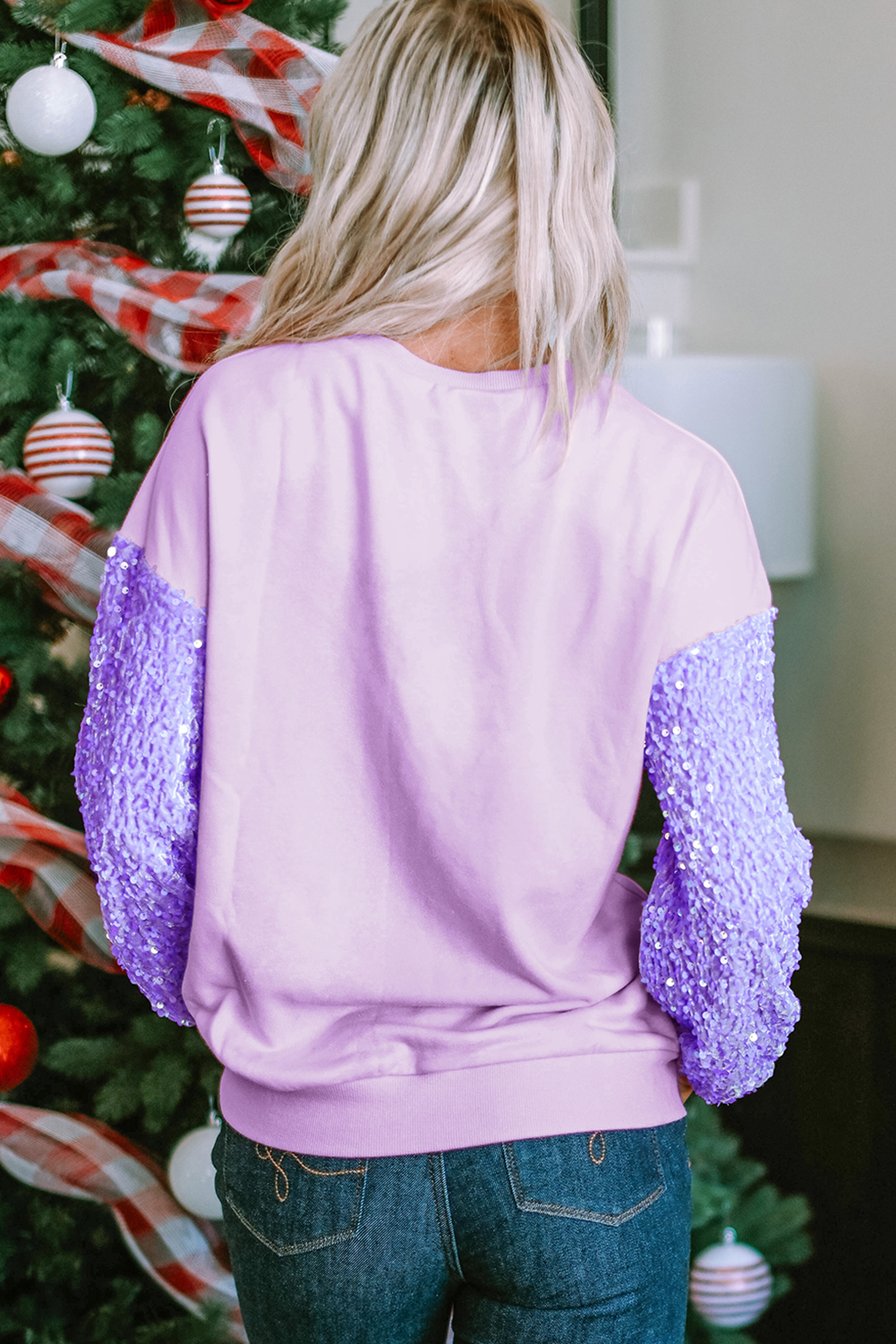 Mardi Gras Pattern Sequin Patch Sequin Sleeve Patchwork Top | Orchid Petal