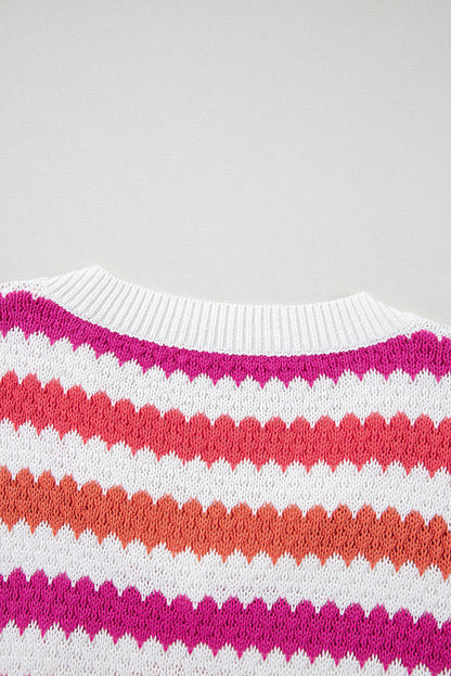 V Neck Drop Shoulder Plus Size Sweater | Pink Stripe