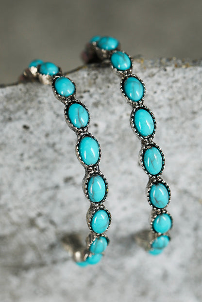 Gem Inlay Retro C-Shape Earrings | Sky Blue