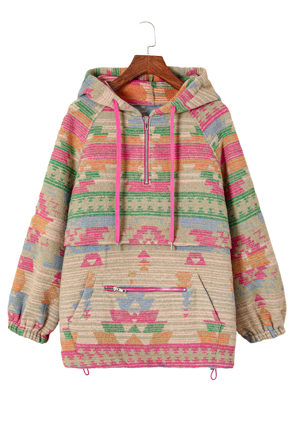 Plus Size Western Aztec Geometric Pattern Zip Up Hoodie | Multicolour