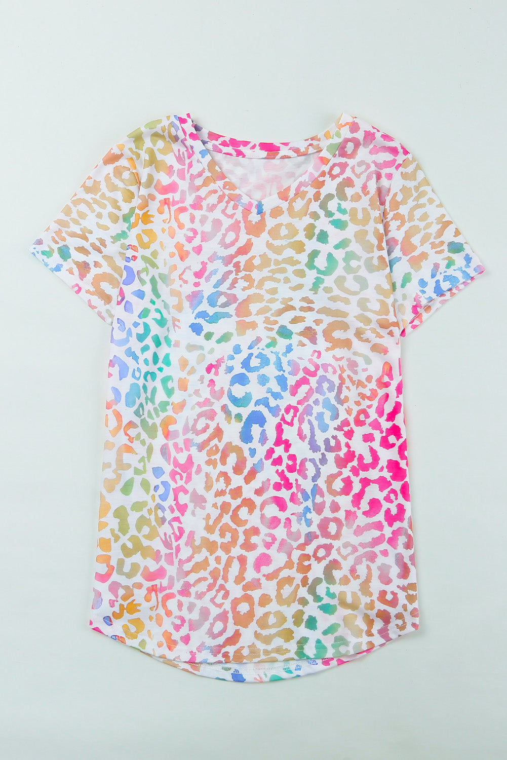 Colourful  V Neck Short Sleeve Top | Leopard