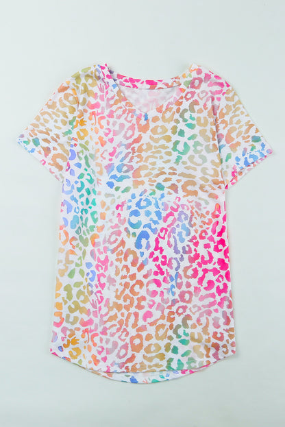 Colourful  V Neck Short Sleeve Top | Leopard