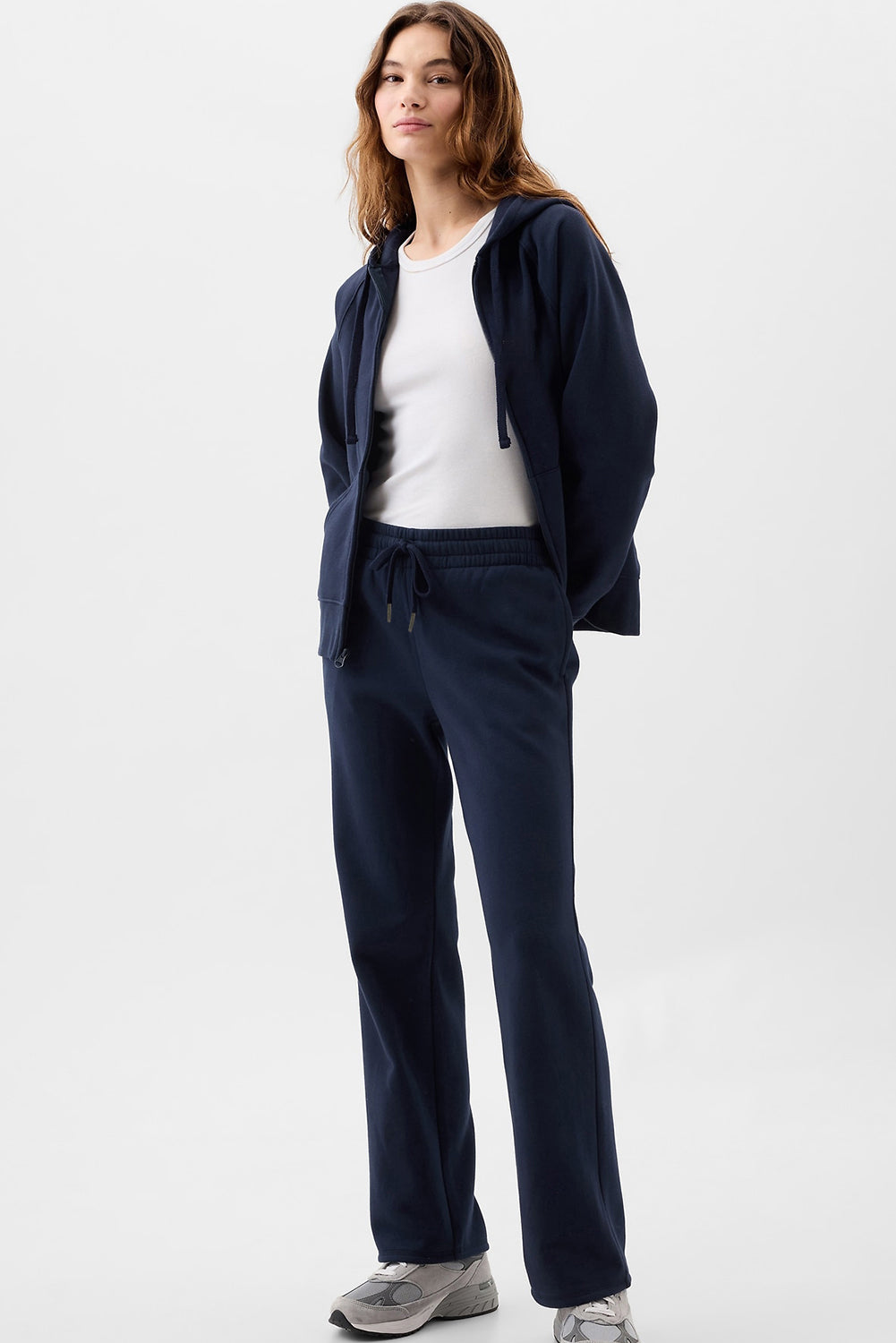 Solid Colour Drawstring Waist Casual Straight Pants | Navy Blue