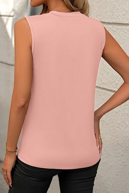 Crew Neck Pleated Tank Top | Light Pink