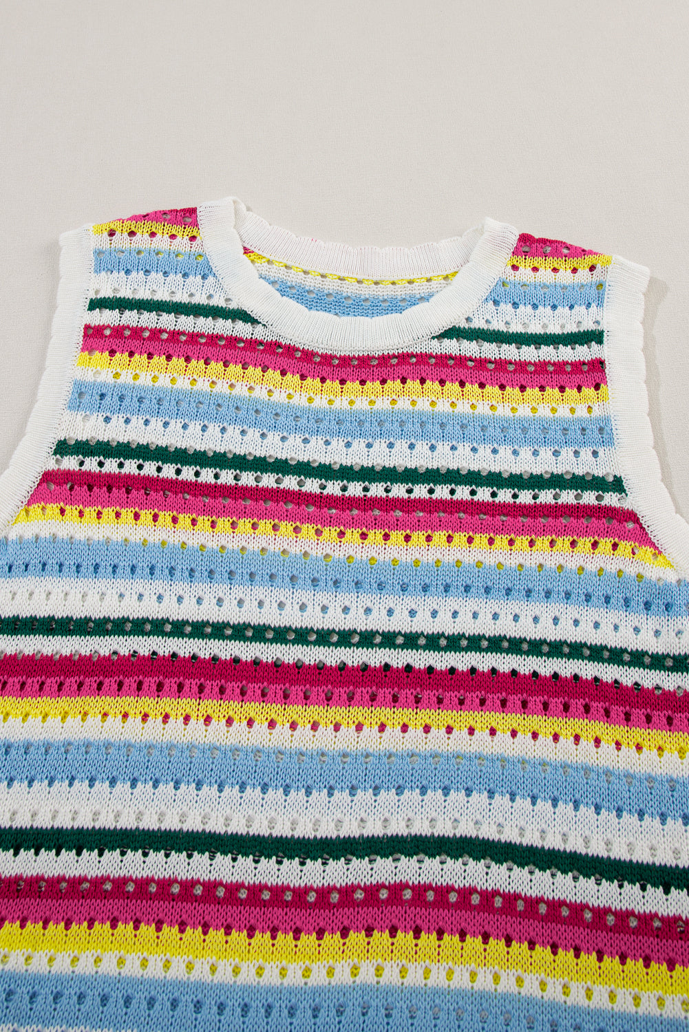 Colourful Stripe Scalloped Trim Sweater Vest | White