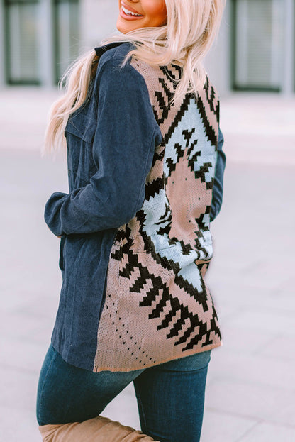 Corduroy Cinched Aztec Back Jacket | Blue