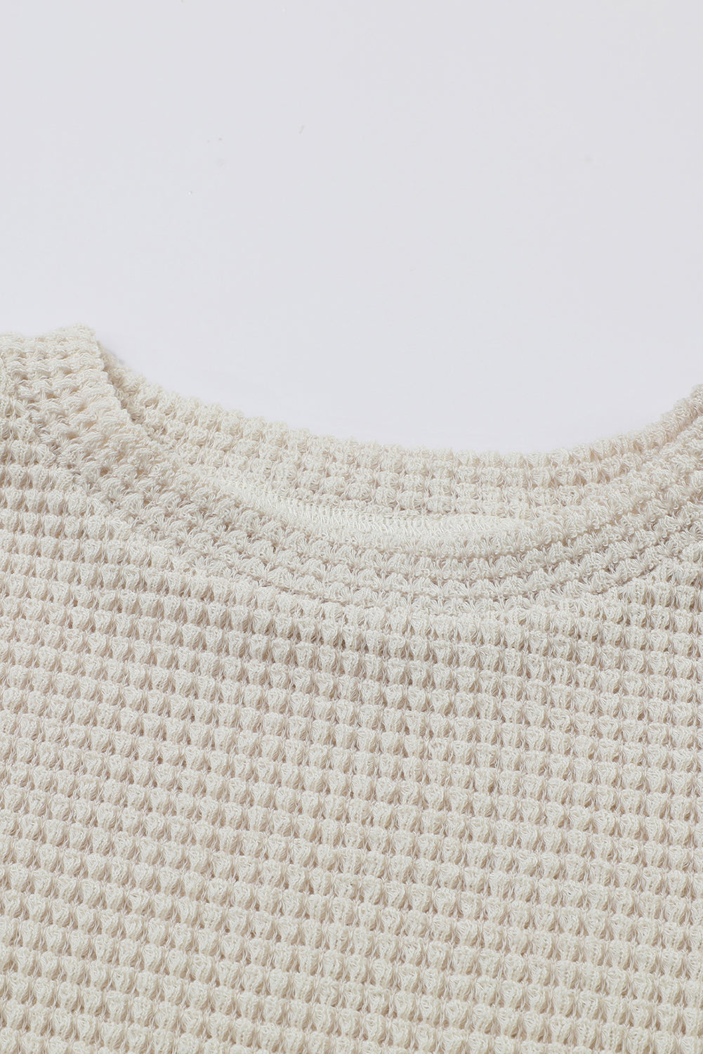 Sunflower Mesh Bubble Sleeve Waffle Knit Top | Beige