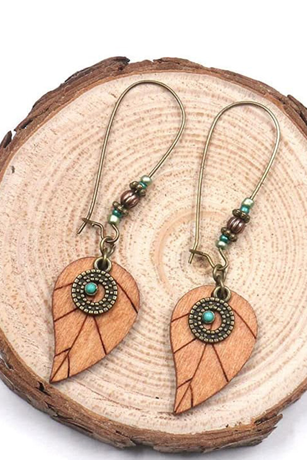 Western Turquoise Decor Leaf Shape Drop Earrings | Desert Gold