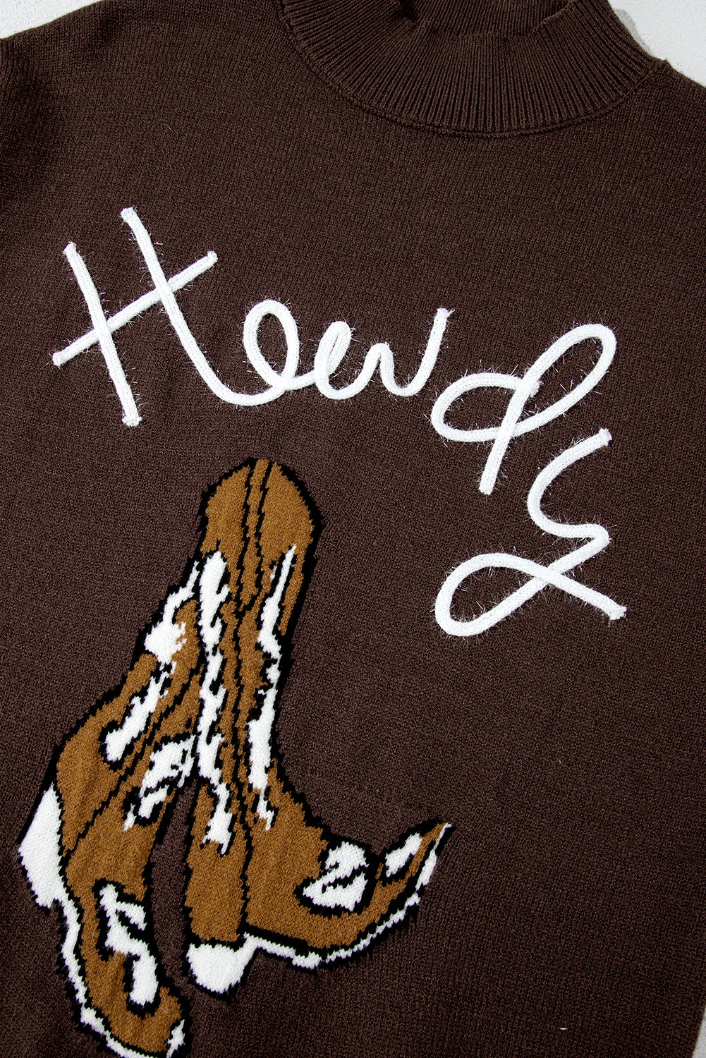 Western Howdy Boot Graphic High Neck Sweater | Coffee