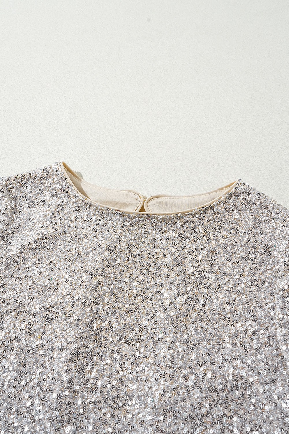 Sequin Puff Sleeve Cutout Back Blouse | Silvery