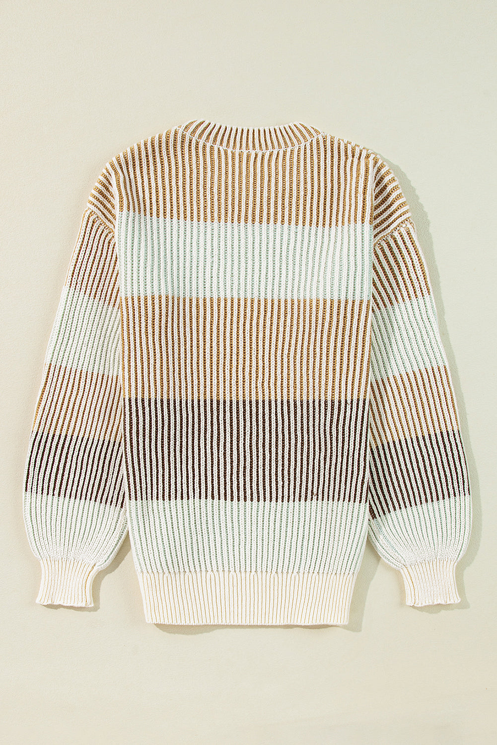 Colourblock Textured Knit Bubble Sleeve Sweater | Brown