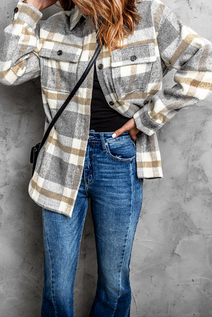 Plaid Print Pocket Women Shacket | Brown