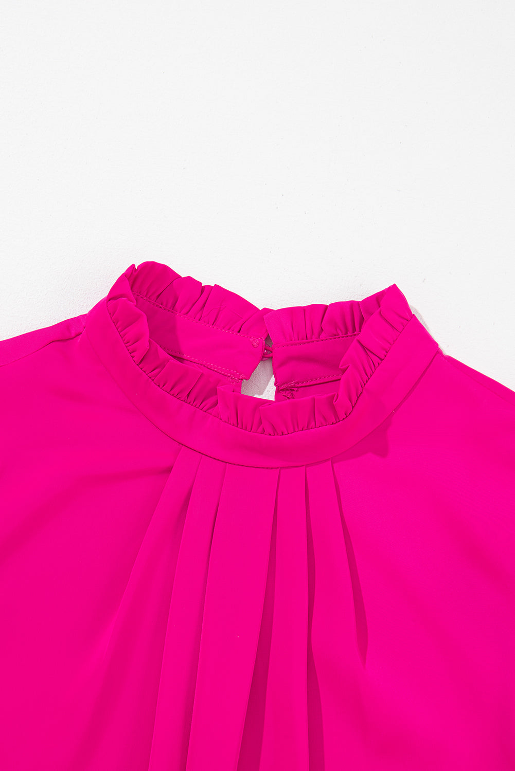 Pleated Mock Neck Frilled Trim Sleeveless Top | Bright Pink