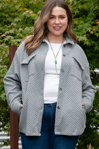 Plus Size Quilted Pattern Shacket | Gray