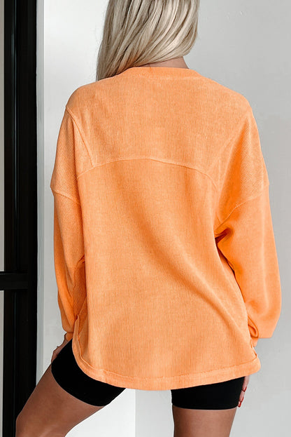 Solid Colour Textured High Low Long Sleeve Top | Grapefruit Orange