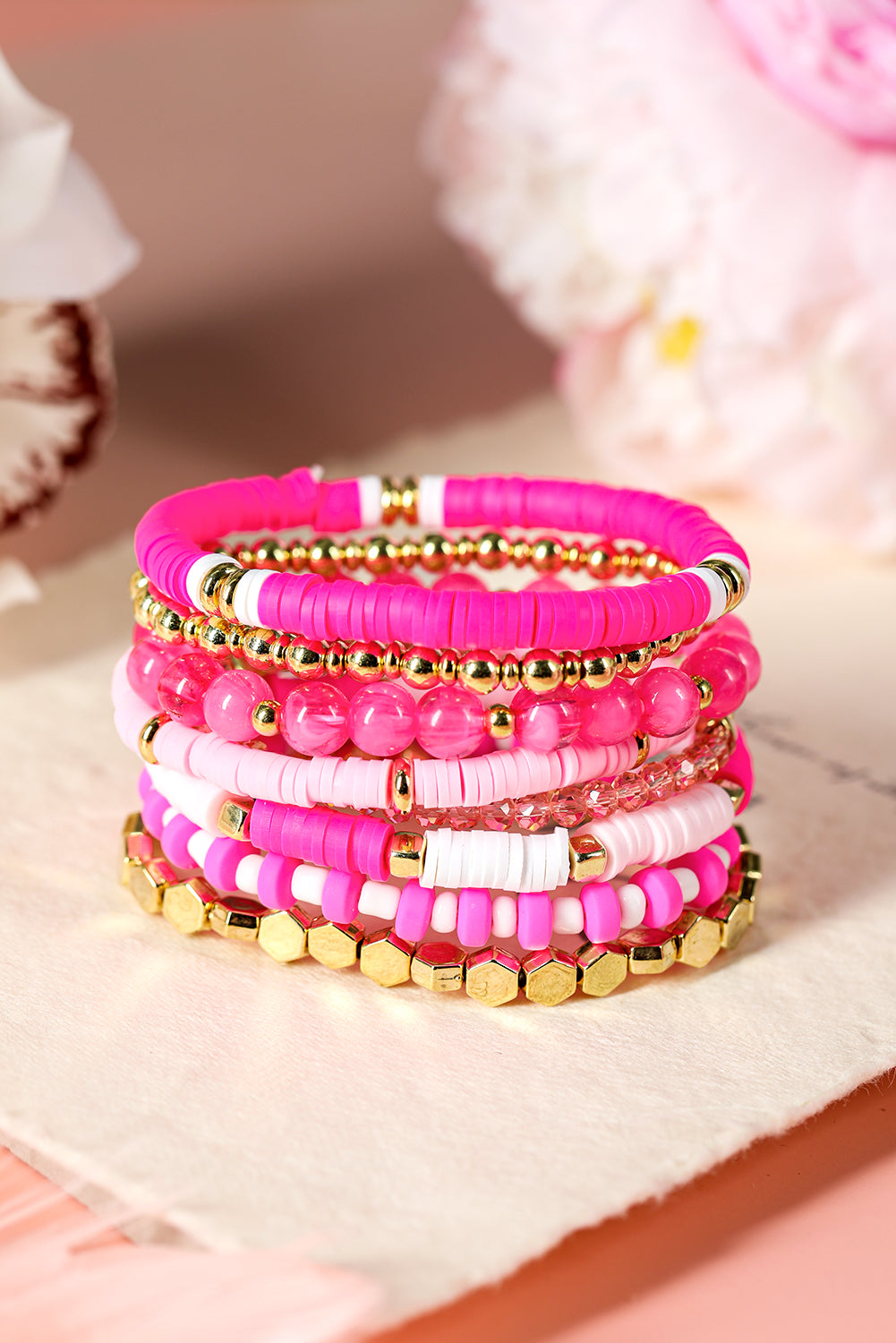 8Pcs Valentine Vibe Beaded Elastic Bracelet Set | Sachet Pink