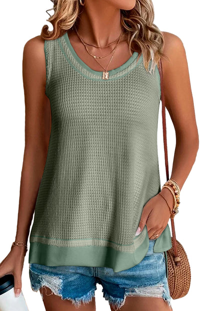 Scoop Neck Waffle Knit Flowy Vest | Sea Green