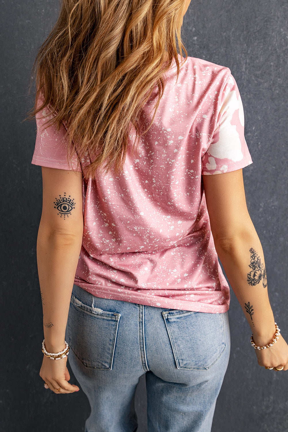 Tie Dye Colour Bleached Short Sleeve T Shirt | Pink