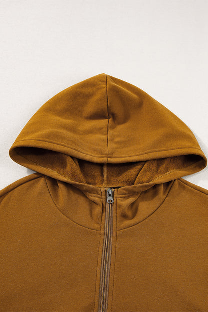 Colour Block Half Zip Kangaroo Pocketed Hoodie | Chestnut