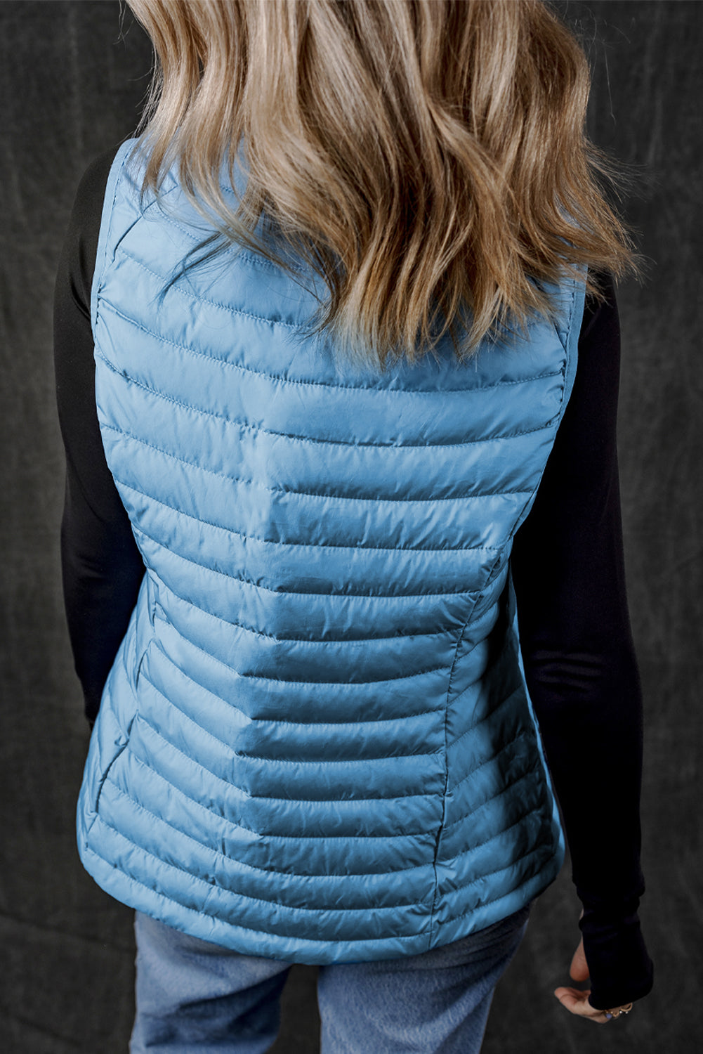 Plush Collared Quilted Zipped Puffer Vest | Sky Blue