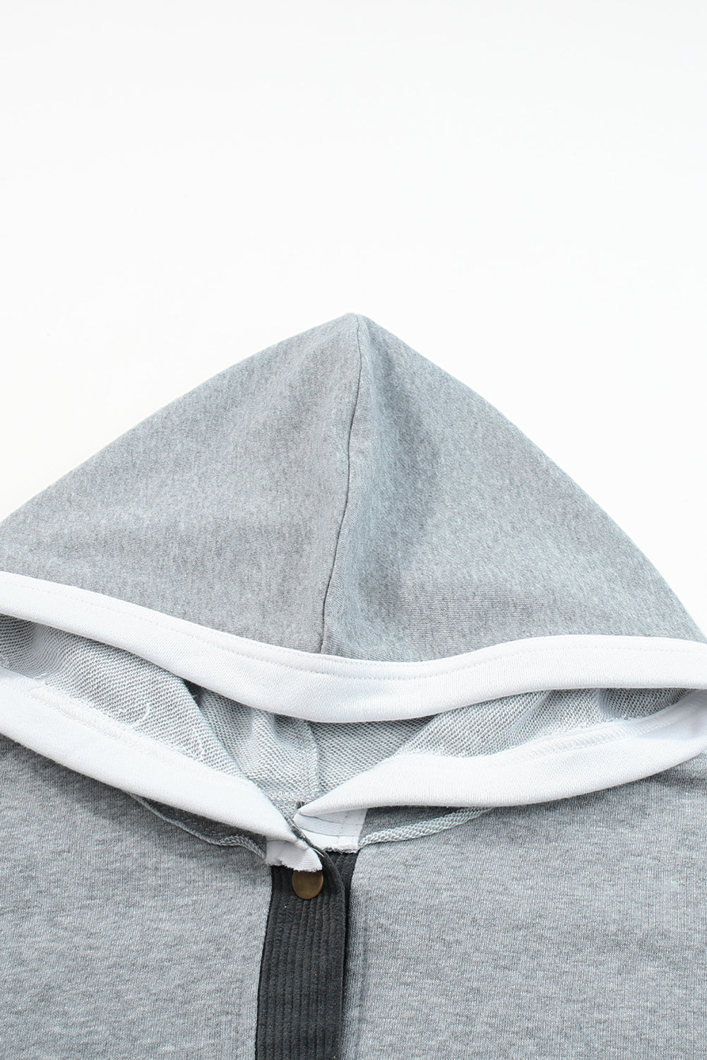 Colour Block Exposed Seam Buttoned Neckline Hoodie | Gray