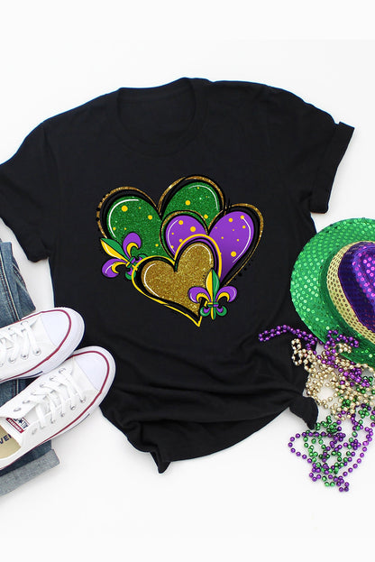 Black Fleur de Lis Heart Printed Mardi Gras T Shirt