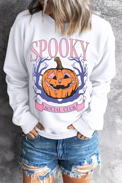 Spooky Social Club Halloween Pumpkin Face Graphic Sweatshirt | Beige