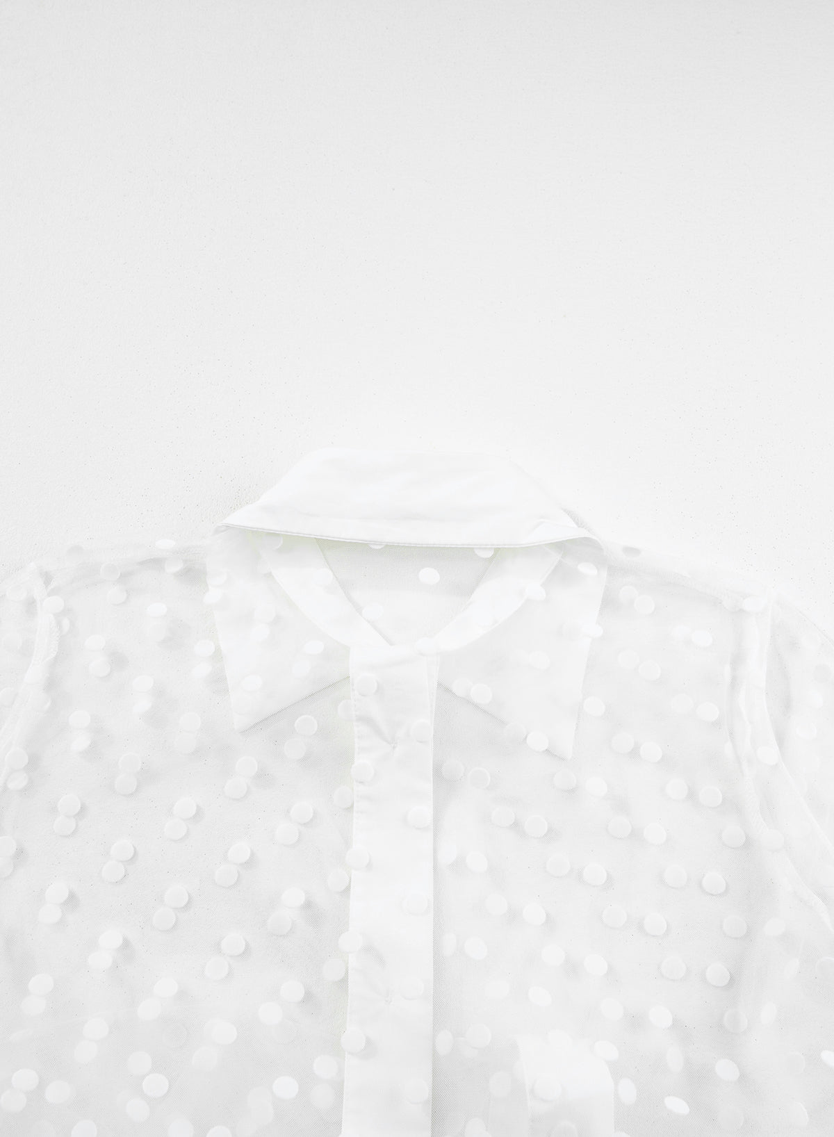 Polka Dot Print Collared Buttoned Mesh Duster Kimono | White