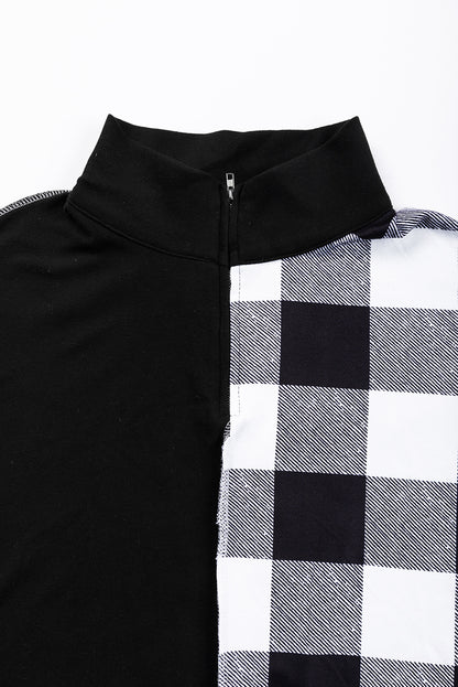 Checkboard Patchwork Exposed Stitching Collared Top | Black