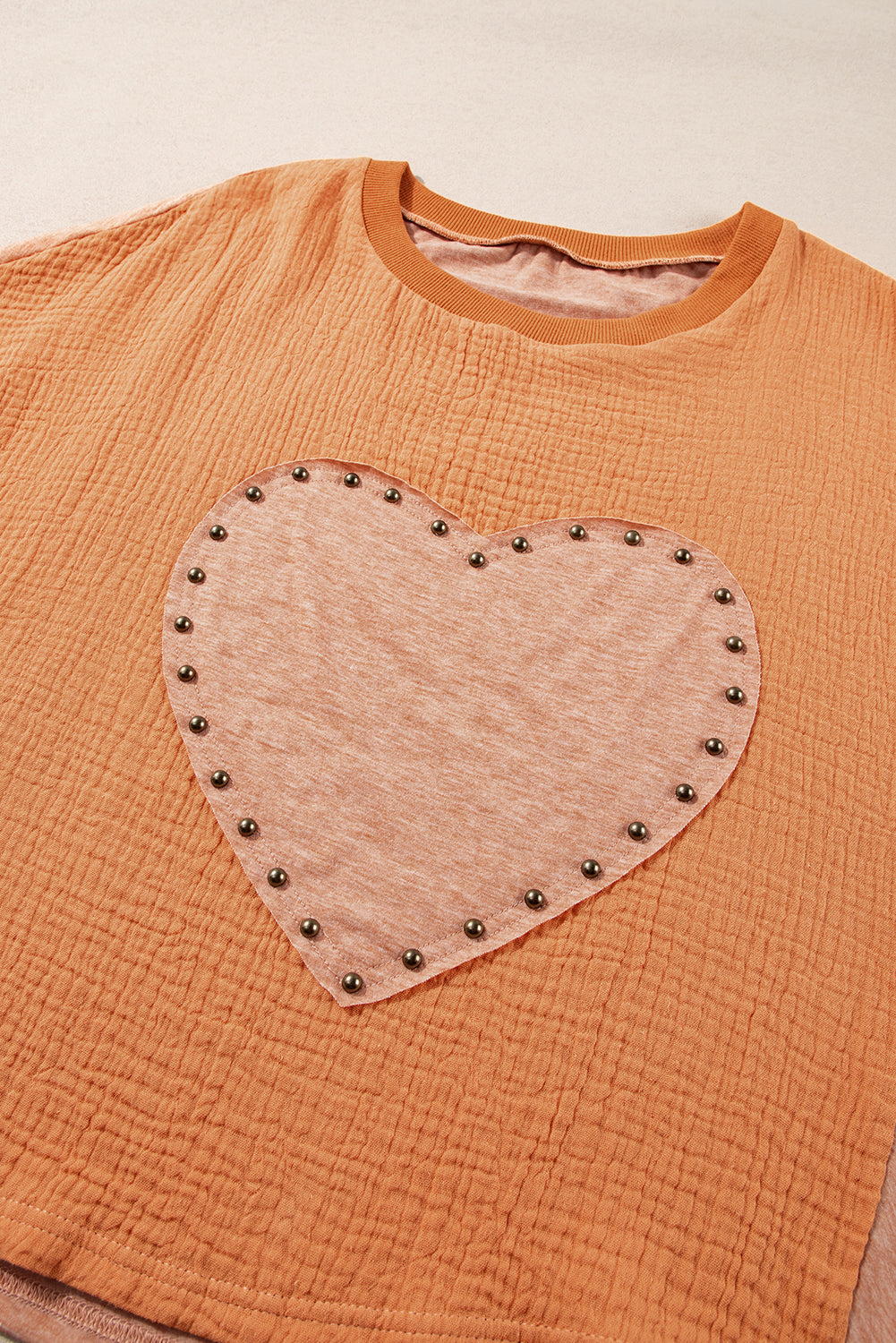 Stud Heart Patch Textured Front Dolman Top | Desert Gold