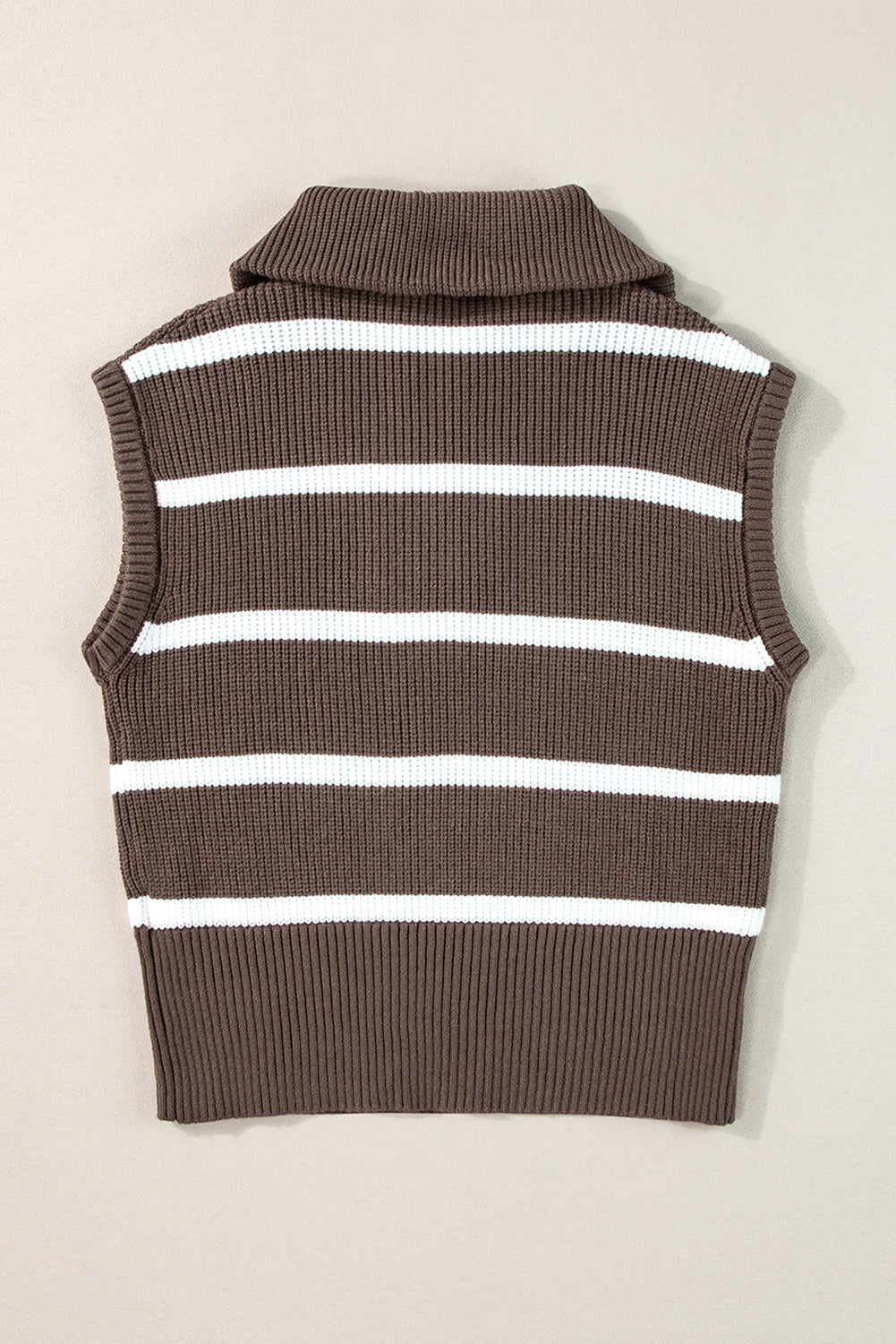 Zipped Collar Cap Sleeve Knit Top | Brown Stripe