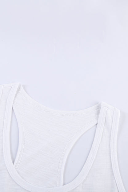 Scoop Neck Basic Solid Tank Top | White