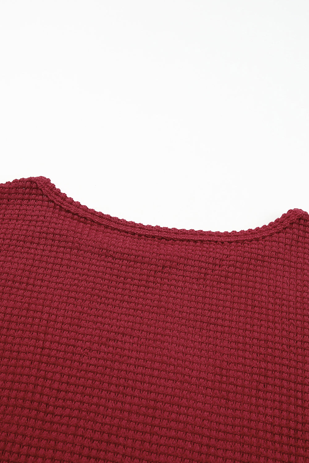 Fiery  Waffle Knit Drop Shoulder Long Sleeve Top | Red